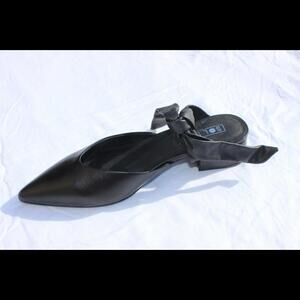 NEW SOL SANA BLACK LEATHER SLIP ON SANDAL SHOES SOFT TIE STRAPS 1.5” BLOCK HEEL